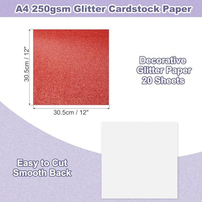 PATIKIL 20Sheets Dark Red Glitter Cardstock, 12x12In Glitter Paper Card Stock Shiny Scrapbook 250gsm Sparkly Paper Large Shimmer for Crafts Scrapbook DIY Art Wedding Party - color: Dark Red, size: 12x12In