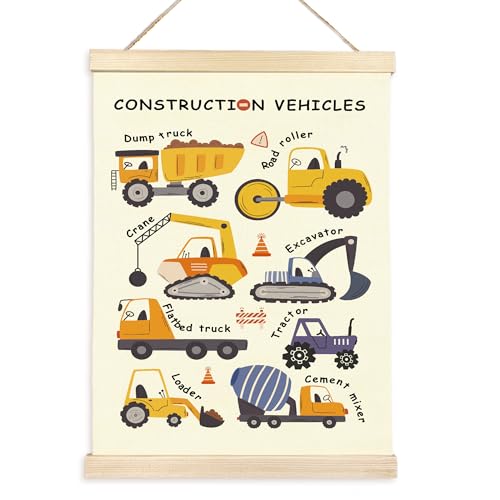 CGBHW Construction Vehicles Nursery Poster Hanger Frame, Kids Educational Learning Trucks Name Posters Wall Art Hanging Decor for Toddler Boy Baby Room Playroom Classroom，12x16Inch - color: Color11