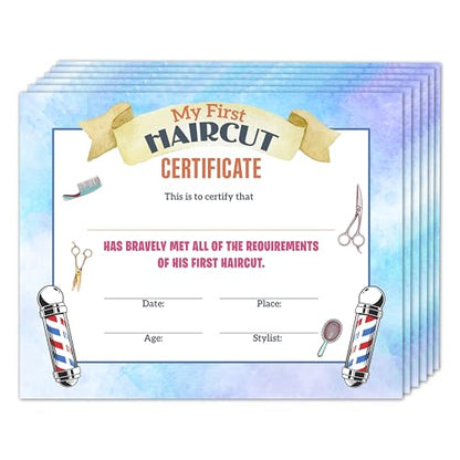 First Haircut Certificate, Comb Scissors First Haircut Keepsake Award Gifts for Kids Baby, 1st Hair Cut Souvenir Milestone Marker Supplies, 25 Pack Achievement Certificates of Recognition, 30 - style: Comb Scissors