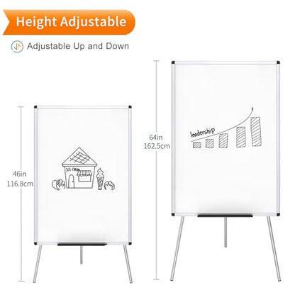 VIZ-PRO Whiteboard Easel, 36 x 24 Inches, Portable Dry Erase Board Height Adjustable for School Office and Home - size: 36 x 24 Inches - Board Only