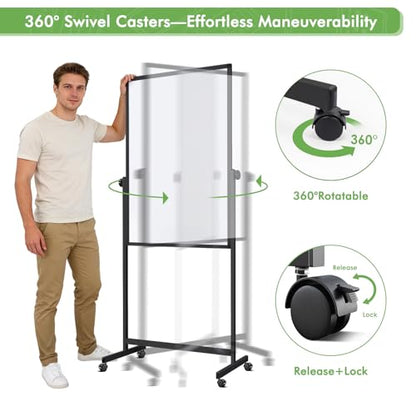 Rolling Whiteboard on Wheels, 32x48 Inches Double-Sided Magnetic Dry Erase Board with Stand, Height Adjustable Mobile White Board Easel for Classroom Home Office Black - style: Black