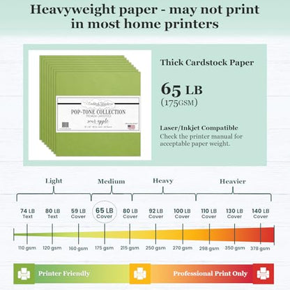 Cardstock Warehouse Pop-Tone Sour Apple Green Cardstock Paper – 25 Sheets, 12 x 12" - 65 lb / 175 GSM Premium Green Card Stock for Die-cutting, Crafts, Scrapbooking, Card Making and DIY Projects - color: Sour Apple Green
