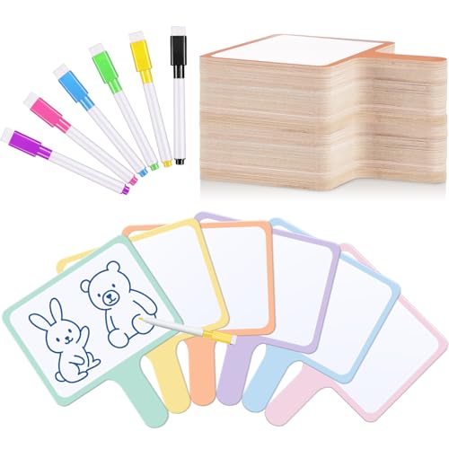 Henoyso 48 Pcs Dry Erase Answer Paddle with Markers Handheld Double Sided Paddles Colorful Flip Answer Dry Erase Paddles White Boards for Students Kids Score Boards Teacher(Rectangle Fresh) - style: Rectangle Fresh