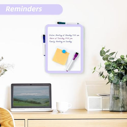 VUSIGN Small White Board Dry Erase, 8.5'' x 11'' Magnetic Dry Erase Board, Mini Whiteboard with Markers for Fridge, Wall, Locker, Purple - color: G-purple