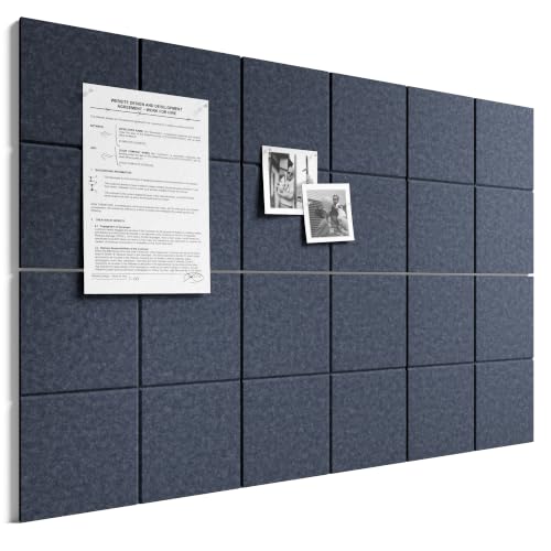 Bumusty Large Felt Bulletin Board, 36" x 24" Cork Board Alternative, 6-Pack Wall Tiles with 4-Compartment Design, 30 Push Pins, 40 Adhesive Tabs, Ideal for Office & Home Decor, Navy Blue - color: Navy Blue, size: 4-Compartment 6-pack