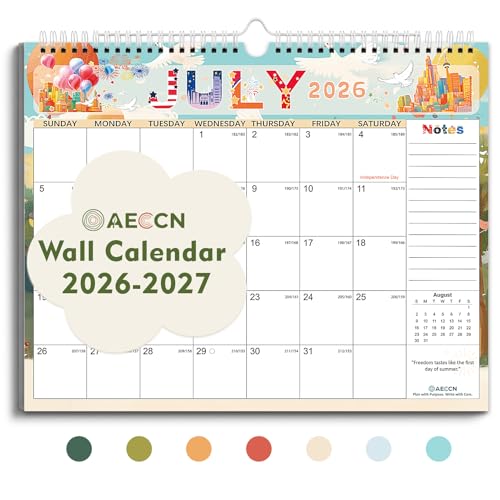 AECCN Calendar 2026-2027, 18 Months Calendars, 14.4" x 11.4" Durable Thick Paper, Anti Ink Bleed, Wall Calendar 2026-2027 with Stickers for Home, school, Office Planning-Colorful - color: Colorful-1 PACK