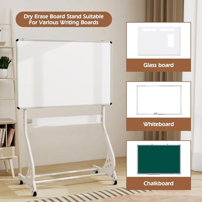 Glass White Board Stand, with Wheels, Height & Width Adjustable Universal Mobile Stand for Whiteboard/Glass Board, Ideal for Office, Classroom,Home Studio - Teachers, Professionals, Artists | , Height and Width Adjustable Universal White Board Holder Base
