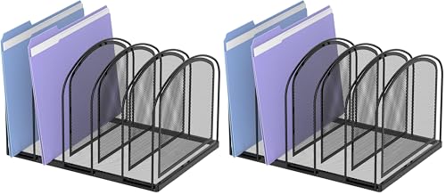 SUPEASY File Organizer for Desk, 5-Section Mesh Desk Organizer, Vertical File Holder Desktop Organizer File Sorter, File Folder Holder for Office Supplies, Black (Pack of 2) - color: Black, size: 5 Section (Pack of 2)