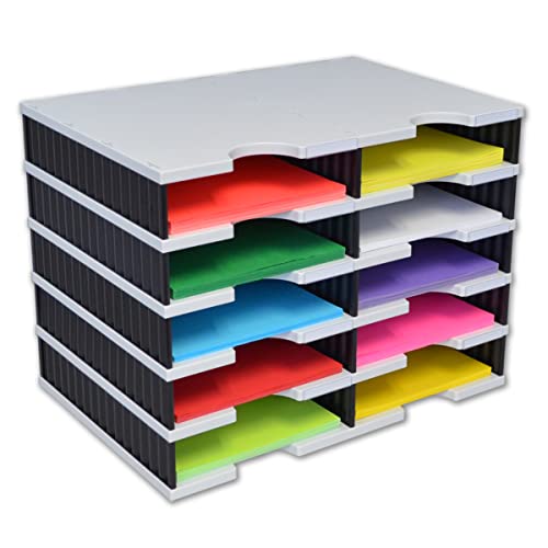 Ultimate Office TierDrop Literature Organizer/Forms Mailroom Classroom Sorter, 10-Compartments with Optional Add-On Tiers for Easy Expansion, Gray w/Black… - size: 10-Compartment Unit
