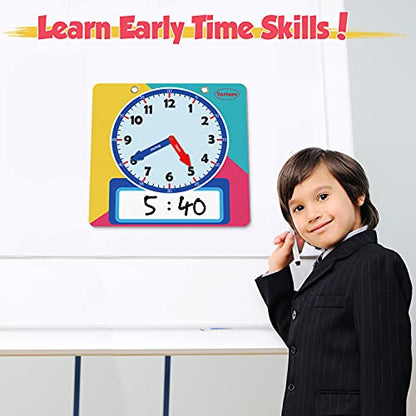 Magnetic Writable Dry Erase Learning Clock | Clock for Kids Learning to Tell Time | Large 12" Demonstration Teaching Time Practice Clock with Dry Erase Writing Surface | Pen Included | (Rainbow) - color: Rainbow