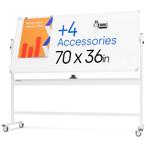 Rolling Dry Erase Board 70 x 36 - Large Portable Magnetic Whiteboard with Stand - Double Sided Easel Style Whiteboard with Wheels - Mobile Standing White Board for Office, Classroom & Home - color: Pearl White, size: 70x36