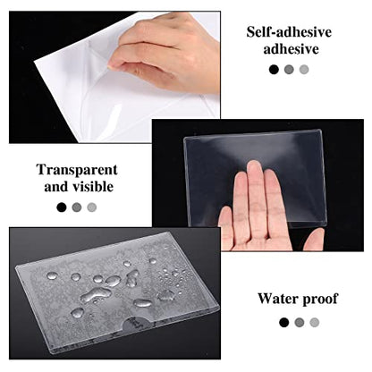 100 Pack Self-Adhesive 3" x 5" Index Card Pockets with Top Open for Loading, Clear Plastic Index Card Lables Holder for Organizing Storage Bins and Protecting Cards Photos Labels - size: 100pack 3 x 5 Inches