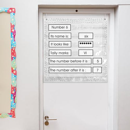 MotiMind Standard Pocket Chart for Classroom 7 Pocket Chart for Teacher Lesson Home School Supplies 28''x28'' Aid Fits Standard 3'' Sentence Strip Word Card Word Wall(Retro) - style: Retro
