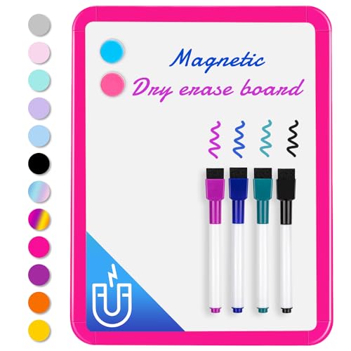 VUSIGN Small White Board Dry Erase, 8.5'' x 11'' Magnetic Dry Erase Board, Mini Whiteboard with Markers for Students, Fridge, Wall, Locker, Dark Pink - color: M- Dark Pink
