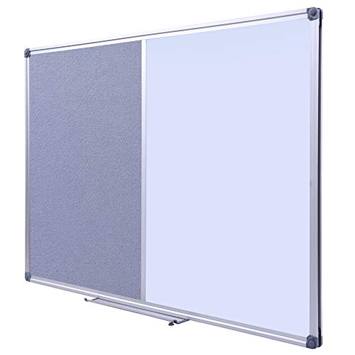 36 x24 inch Cork & Dry Erase Combo Board - Magnetic Whiteboard & Grey Bulletin Board for Office, Home, Classroom | Wall-Mountable with Aluminum Frame & Pen Tray - size: 36" x 24"