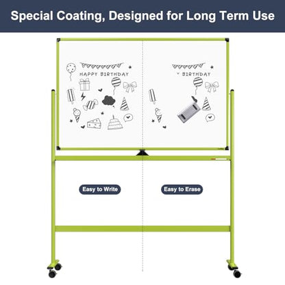 Rolling Whiteboard, 48x32 Inches Mobile Whiteboard on Wheels, Magnetic Dry Erase Board with Stand, Standing White Board for Office, School, Home, Large Double Sided White Board with Paper Pad - color: Green, size: 48"x32"