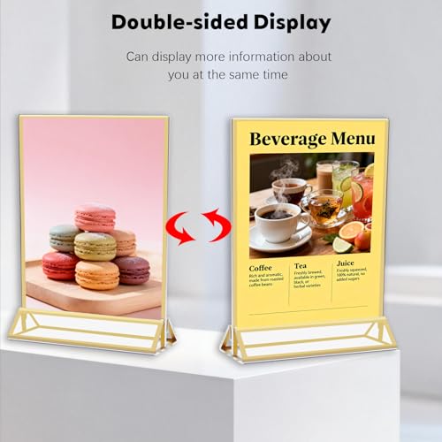 CHILDLION 3 Pack Acrylic Sign Holder 8.5x11 Inches, Double Sided Gold Picture Frame Stand up Table Top Sign Holders, Vertical Menu Flyer Stand, Plastic Frame for Stores, Restaurants, Hotels, Office (3 Pack 8.5*11) - size: 3 Pack 8.5*11