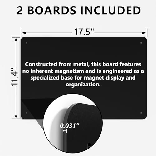 2 Pack Magnetic Board for Wall, 17.5" x 11.4" Magnet Bulletin Memo Board, Metal Sheets to Display Magnetic Letter Number Souvenir, Notes, Poetry, Photos, Black - color: Black