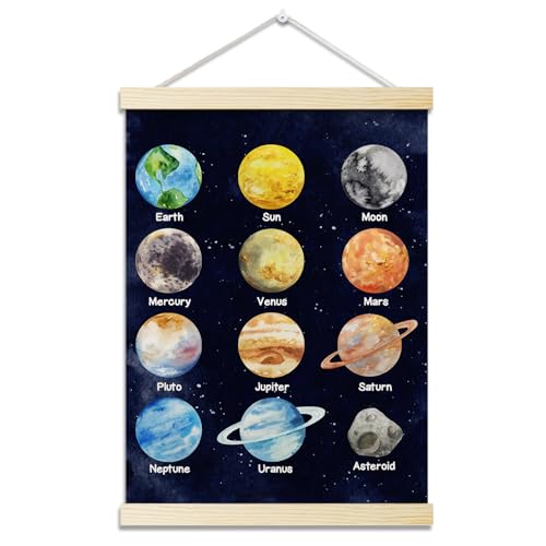 Solar System Posters Hanger Frame for Classroom Outer Space Hanging Poster for Nursery Decor Educational Wall Art Decor for Preschool Kids Room Playroom Canvas Wall Art Print 16x12 Inch - YY060 - color: planet