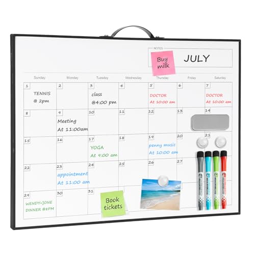 TSJ OFFICE White Board Calendar - 12 X 16 Inches Magnetic Dry Erase Board Monthly Calendar, Double Sided Whiteboard with a Handle, to Do List Notepad for Office, Home, School, Black Aluminum Frame - color: Black-whiteboard & Calendar