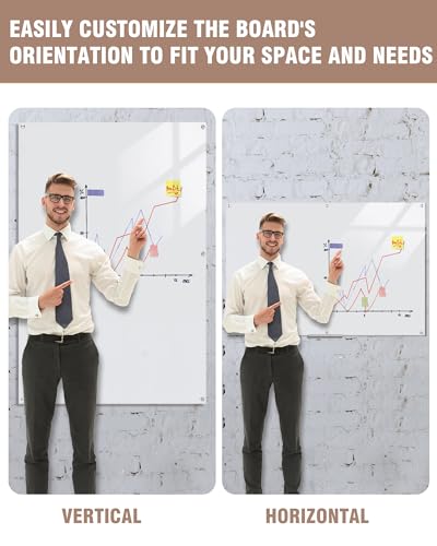 Mifuro Magnetic Glass Whiteboard，72"x48" Wall Mounted Frameless Dry Erase Board for Office, Home & School Ultra White - color: Ultra White, size: Size-72 x 48 inches