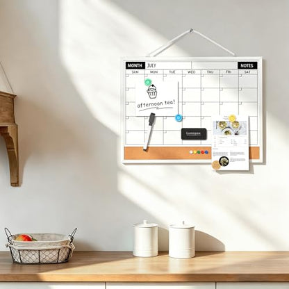 Calendar Whiteboard Monthly Dry Erase Calendar for Wall, 17"x13" Double-Sided Small White Board with Cork, Silver Aluminum Alloy Frame Hanging Wall Calendar for Home, Kitchen, Office, School