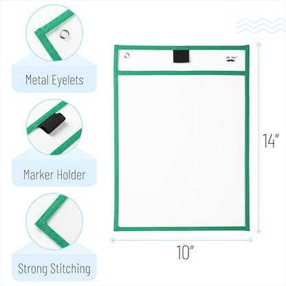 Mr. Pen- Reusable Dry Erase Pocket Sleeves, 10" x 14", 6 Pack, Mint Melody | Clear Plastic Paper Sleeves, Ticket Holders, Clear Plastic Sheet Protectors, Teacher, School, Classroom Supplies - color: Mint Melody, size: 6 Pack