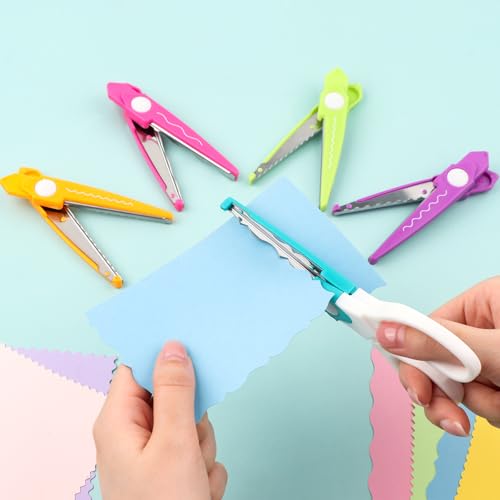 6Pcs/Set Craft Scissors Decorative Paper Edge Scissors With Storage Box Set, 5 Kinds Zig Zag Edges Scissors Great for DIY Projects Paper Card,Photo, Scrapbook,Office School Home Manual (Green)