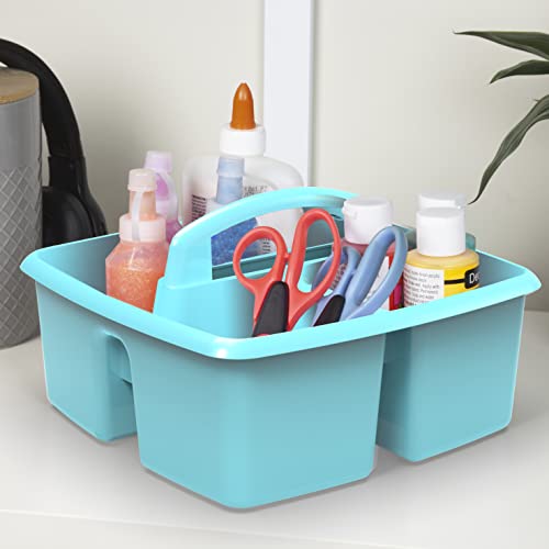 Storex 3-Compartment Small Caddy – Multipurpose Classroom Organizer with Handle, Aquamarine, 6-Pack (00952A06C)
