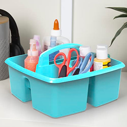 Storex 3-Compartment Small Caddy – Multipurpose Classroom Organizer with Handle, Aquamarine, 6-Pack (00952A06C)