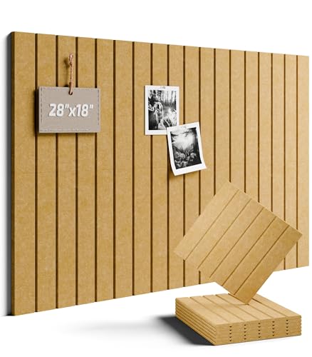 Felt Bulletin Board Tiles -28"x18" with 40 Adhesive Tabs, Cork Board Alternative for Office Decor, Push Pin Board Wall Organizer 6-Pack (Longan Tan) - color: Longan Tan, size: Fine-Stripe