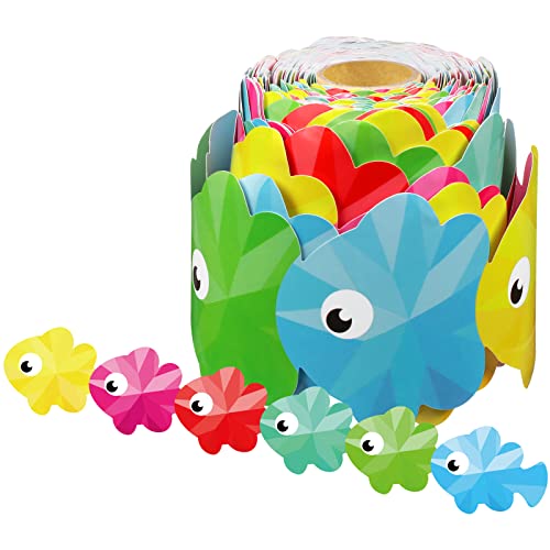 Panelee 3D Colorful Fish Border 68.9 Feet Ocean Bulletin Board Border Butterflies Flowers Bee Space Inspirational Cute Decor for Classroom Bulletin Boards Chalkboard Wall Decor - style: 3D Fish