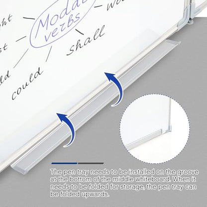 AmazingSpark 72" x 24" Foldable Whiteboard Dry Erase Board Large Tri Folding Whiteboard Magnetic Dry Erase Board, Wall Aluminium Frame and Flip Out Pen Tray for Office, Home - size: 72"W x 24"H