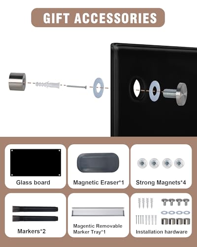 Mifuro Magnetic Glass Whiteboard，24"x18" Wall Mounted Frameless Dry Erase Board for Office, Home & School Black - color: Black, size: Size-24 x 18 inches