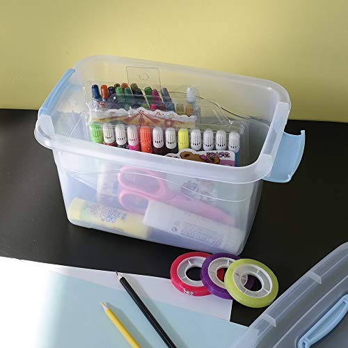 5 L Plastic Storage Bin with Lid, Clear Transparent Box with Handles, Set of 6 - color: Light Blue