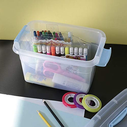 5 L Plastic Storage Bin with Lid, Clear Transparent Box with Handles, Set of 6 - color: Light Blue