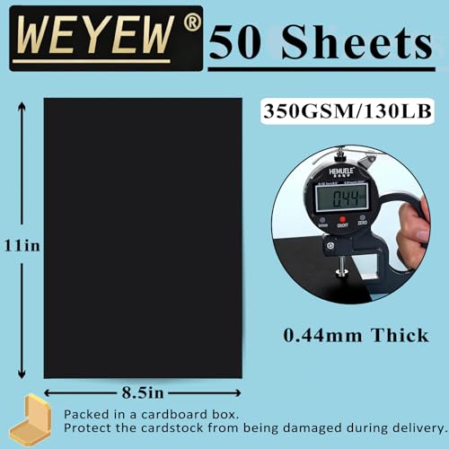 50 Sheets 130lb Black Cardstock, 8.5" x 11", Extra Heavy Duty Black Paper for Card Base DIY Craft Card Making, 130LB Cover 350 GSM - color: Black, size: 130lb-50sheets