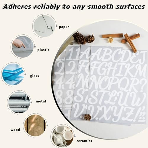 290 Pieces 2 Inch Self Adhesive White Letter Number Stickers | Vinyl Alphabet Waterproof Letters Numbers for Mailbox, Bulletin Board, Poster, Classroom, Scrapbook and Outdoor (8 Sheets) - color: White
