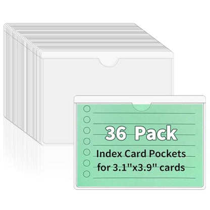 NIUBIER Storage Bin Labels, 36 Pcs Clear Adhesive Pockets for 3×3.5 in Card | Removable Tote Label Stickers, Index Card Holder for Tote Box Bins Cabinet, Plastic Label Holders, Waterproof, Sticky Backing - size: 3.1×3.9 inch