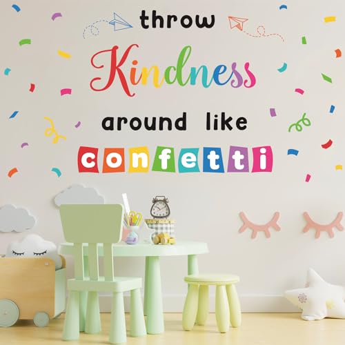 LHIUEM Inspirational Wall Decals Throw Kindness Around Like Confetti Bulletin Board Kits Peel and Stick Wall Decor Welcome Back to School Wall Stickers for Kids Elementary Classroom Kindergarten Sets - color: Throw Kindness Like Confetti