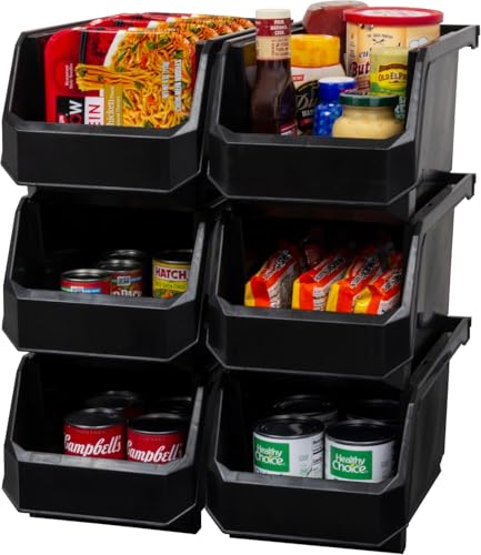 ReadySpace Large Plastic Storage Bins, Stackable Organizer Containers for Closet Pantry Shelf Garage and Office Organization, Black, 6 Pack - color: Black, size: Large, 6-Pack