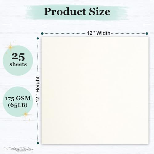 Cardstock Warehouse Pop-Tone Whip Cream Card Stock Paper - 25 Sheets, 12 x 12" - 65 lb / 175 GSM Premium Cream Card Stock for Die-cutting, Crafts, Scrapbooking, Card Making and DIY Projects - color: Whip Cream