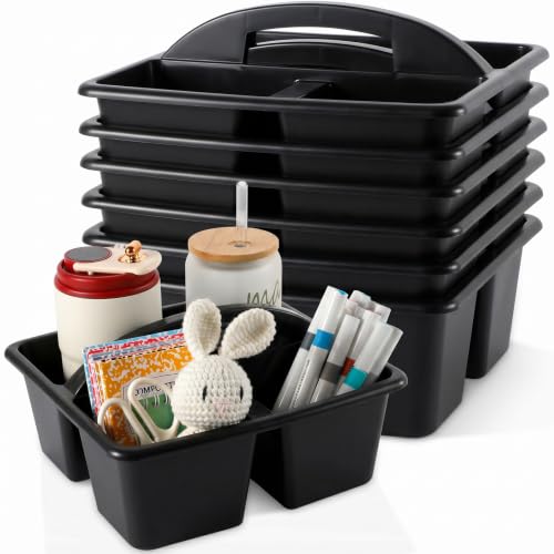 6 Pack 3 Compartment Small Caddy Plastic Classroom Organizer with Handle Portable Teacher Supply Storage Caddy Craft Art Caddies for Pencil, Crayon, Marker, Home, Office, School Supplies(Black) - color: Black