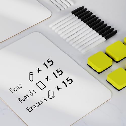 Dry Erase Lapboards, HERKKA 15 Pack Double Sided Dry Erase Lap Boards 9 x 12.5 Inch, 15 Markers, 15 Erasers, Small Dry Erase Boards for Students Classroom Teacher Supplies - style: 15 Boards+15 Erasers+15 Markers