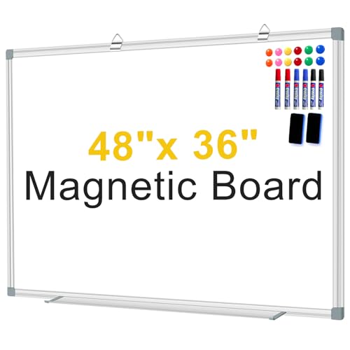 H-Qprobd Magnetic Dry Erase White Board, Dry Erase Board for Wall 48" X 36" Aluminum Frame, Hanging Whiteboard for Home, School, Office, Kitchen