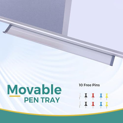 Bulletin Board Whiteboard Combo, 24" x 18" Fabric Magnetic Dry Erase Board | Half Dry-erase for Writing Half Grey Felt Bulletin Board for Pinning, Wall Mount Combination Board for Home Office School - size: 24" x 18"