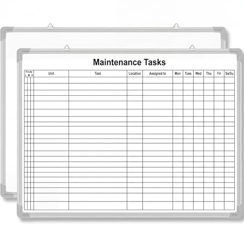 AmazingSpark Lined Whiteboard Blank Grid Aluminum Frame Dry Erase Board Reusable Wall Mounted Board for Scheduling, to Do Lists Weekly Planning Home Work (36 x 24 Inch,Horizontal Maintenance Tasks) - size: 25"W x 2"H, style: Horizontal Maintenance Tasks