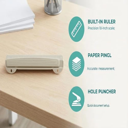 10-Inch Ruler with 3-Hole Punch for Binder, White - color: White