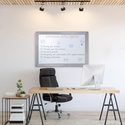 Real Wooden Framed Magnetic Dry Erase Whiteboard, 24" X 36", Vertical/Horizontal Wall Mount, Includes Black Marker, Eraser and 4 Magnets, by Better Office Products (Gray Wash) - style: Gray Wash
