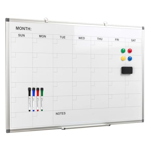 Comix Magnetic Dry Erase Calendar Whiteboard, 36 x 24 Inches Monthly Calendar Dry Erase Board for Wall, Aluminum Frame Planner White Board with Dry Erase Markers, Eraser, Magnets - size: 36"W x 24"H